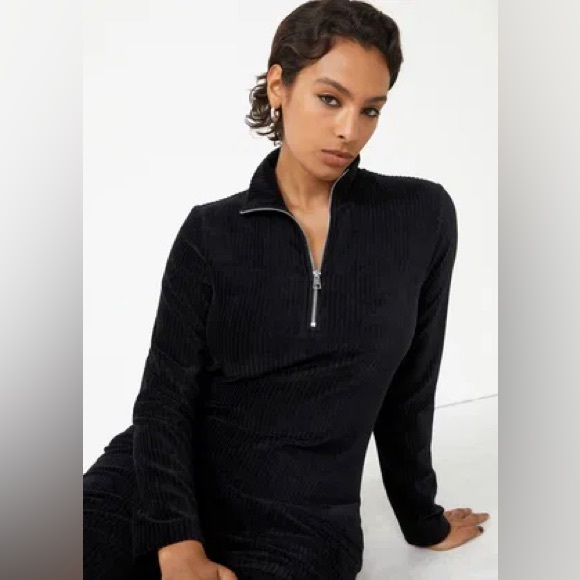 & Other Stories - Zip Collar Velour Mini Dress - S - Picture 4 of 5